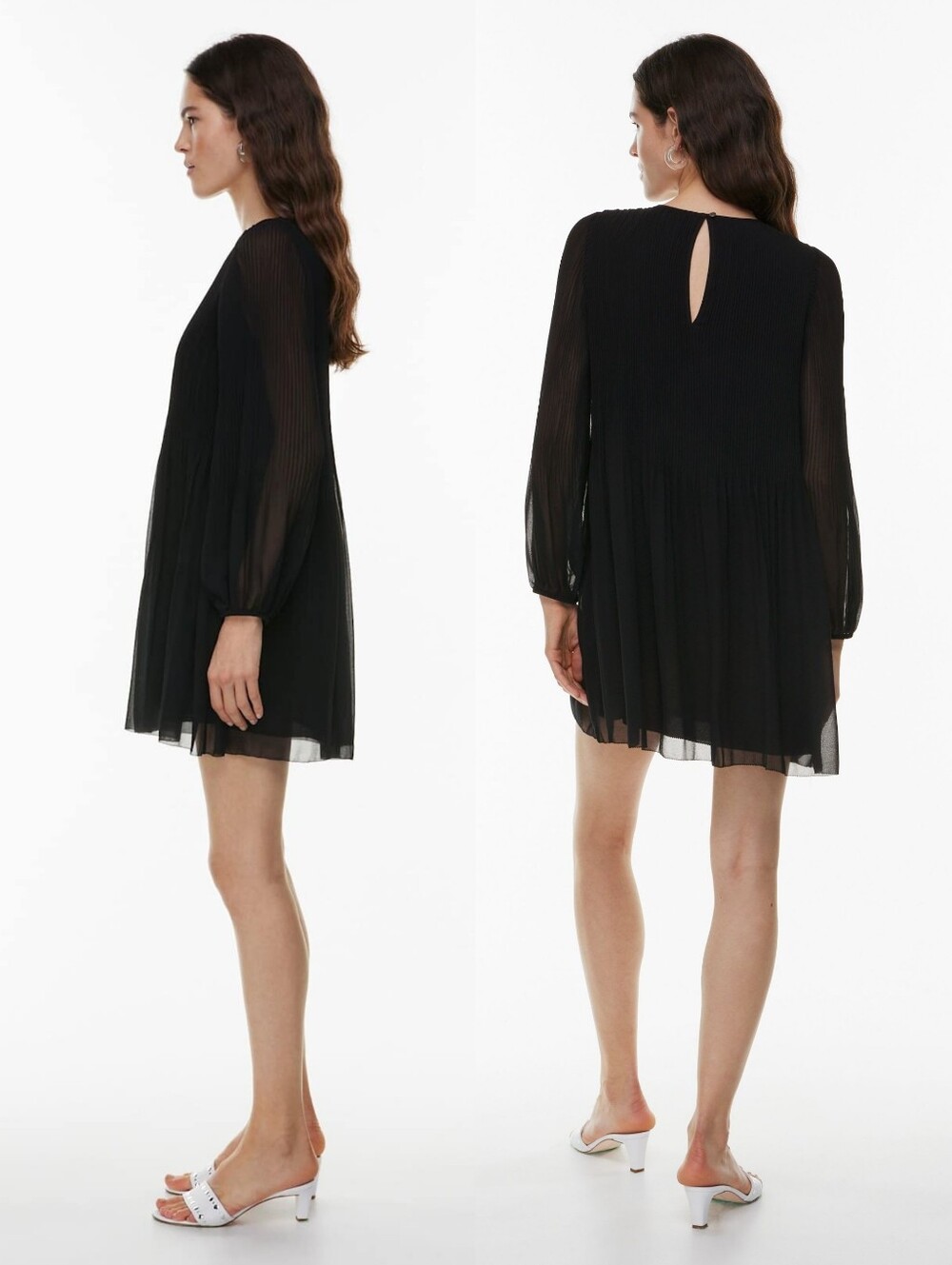 Aritzia Wilfred Daydreamer Mini Dress Size Medium Black Pleats - Picture 4 of 16